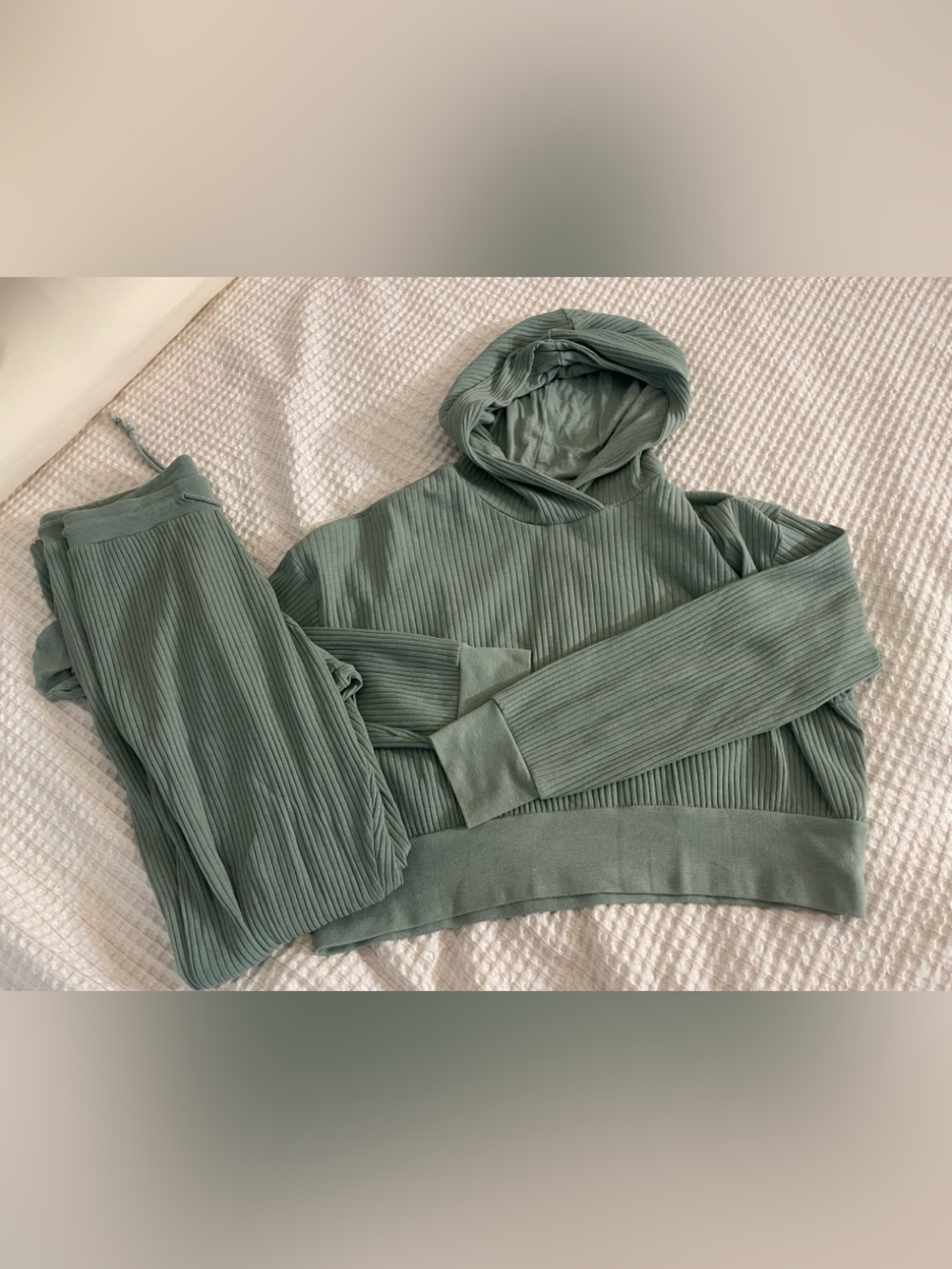 Ribbed Hoodie Set in Sage Green